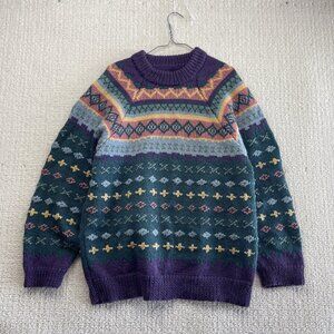 Vintage Hand Knit Chunky Wool Sweater Fair Isle Nordic Cabin Cottagecore Read